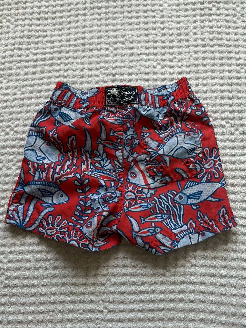 Janie And Jack Fish Print Swim Trunks Red Blue Underwater Bathing Suit 6-12M